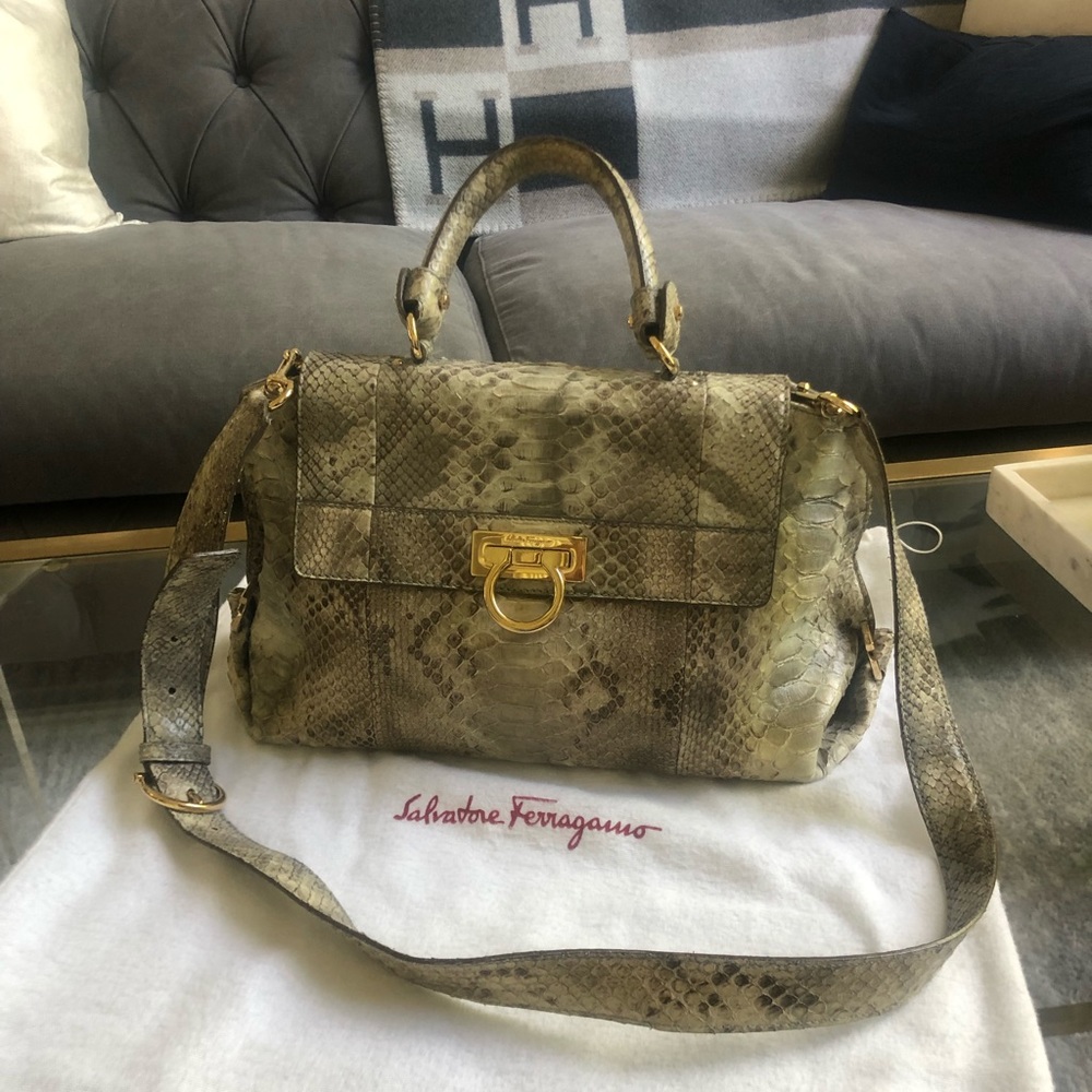 Rare Salvatore Ferragamo Sofia Python Satchel - image 2